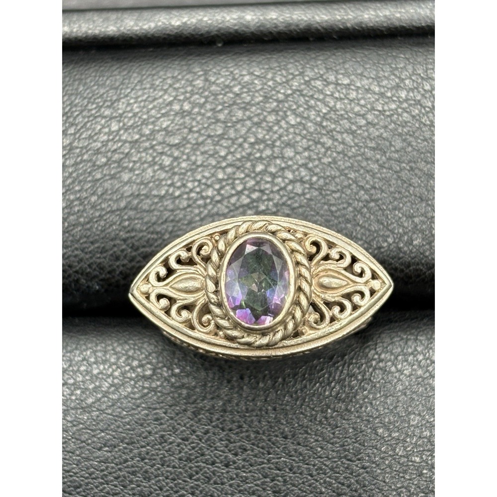 Vintage Sterling Silver Mystic Topaz Bali Ring 6 Grams Size 7 H3